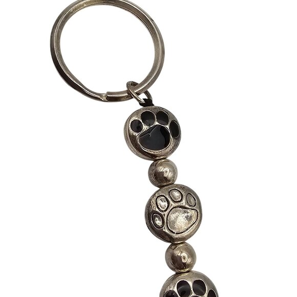Silver Hanging Pet Lover Dog Cat Paw Prints Looped Keychain Accessory 5" - Picture 5 of 11
